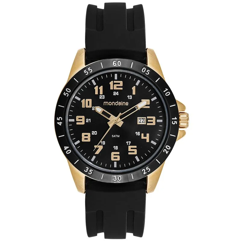 Relógio Masculino Dourado Horário Duplo Calendário
