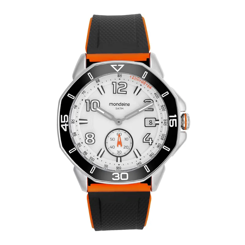 Relogio Masculino Mondaine Preto e Laranja com Marcação