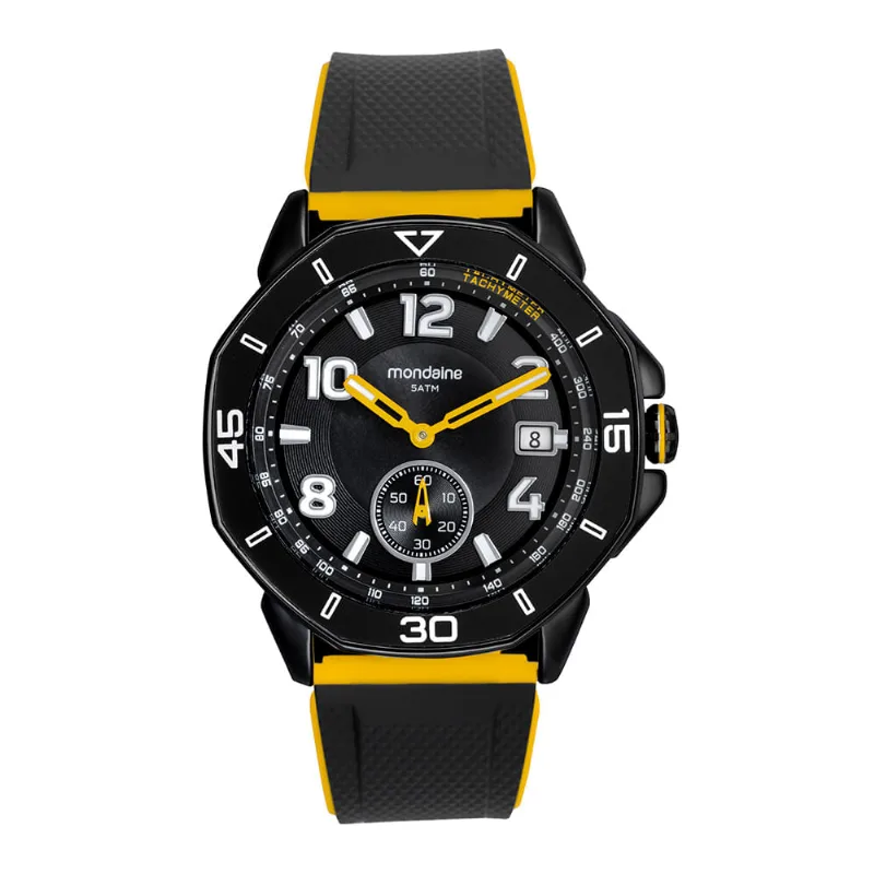 Relogio Masculino Mondaine Preto e Amarelo com Marcação
