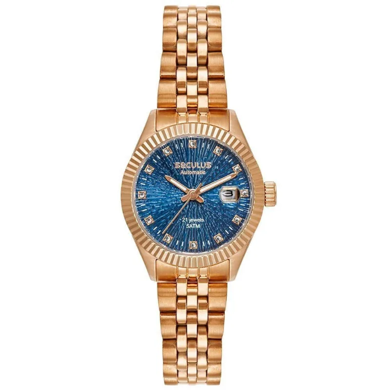 Relógio Feminino 6T15 Clássico Aço Inox Fundo Transparente Azul Séculus