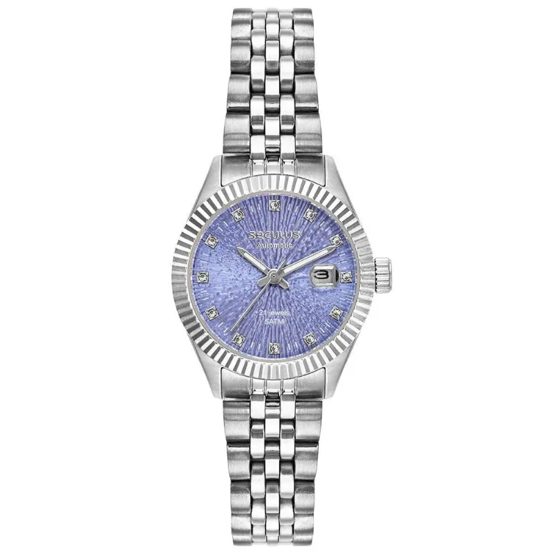 Relógio Feminino Automático Prata Fundo Transparente em Aço Inox Séculus