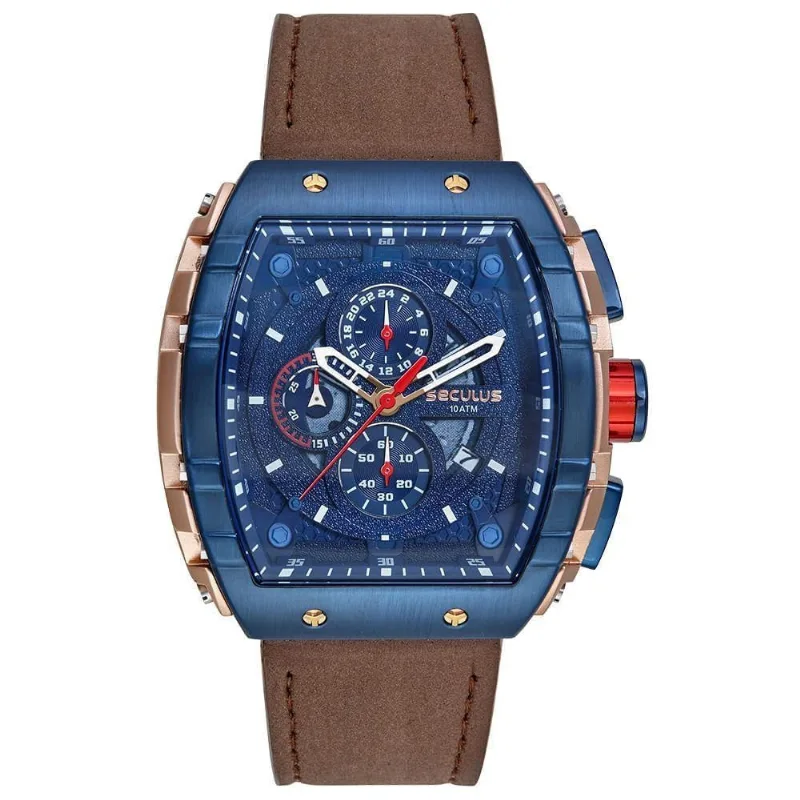 Relógio Masculino 44273GPSVVC1 Cronógrafo Couro Aro 3D Azul Séculus