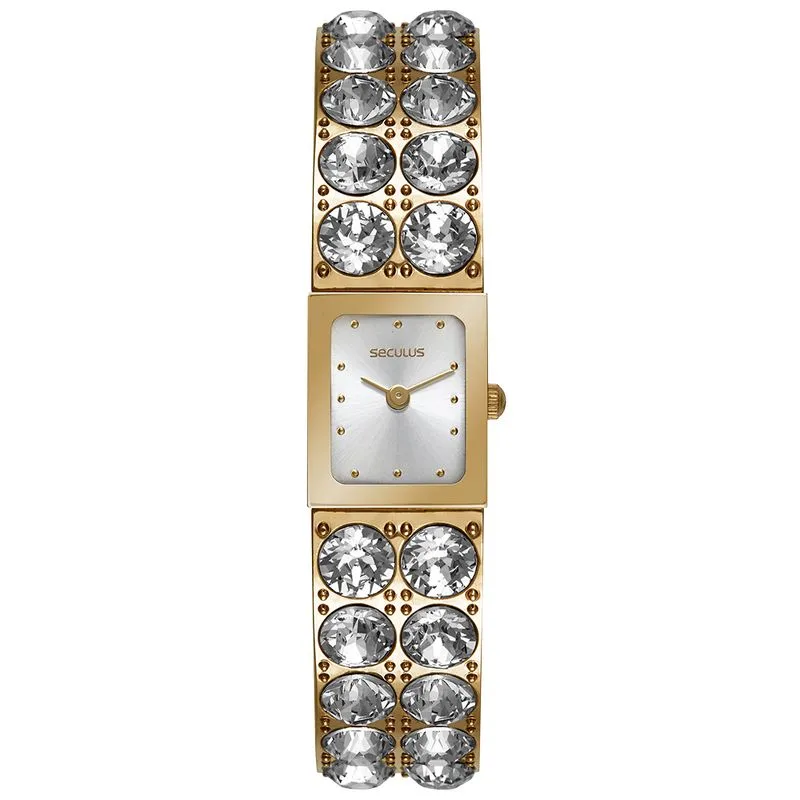 Relógio Feminino Bangle Cristais Swarovski Dourado