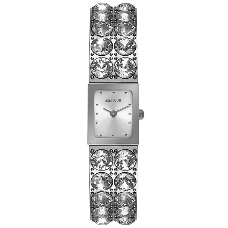 Relógio Feminino Bangle Cristais Swarovski Prateado com Pulseira de Metal Prata Séculus