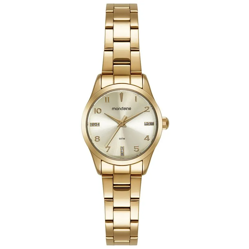 Relógio Feminino Casual Dourado Estojo Mini Bolsa
