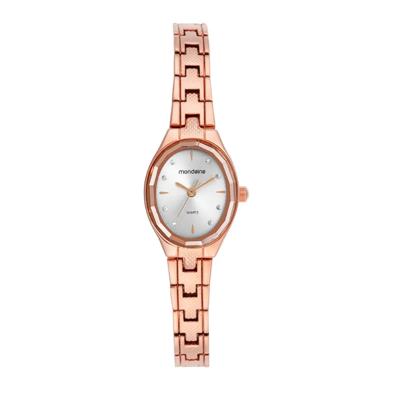 Relógio Feminino Oval Rose Gold Vidro Facetado