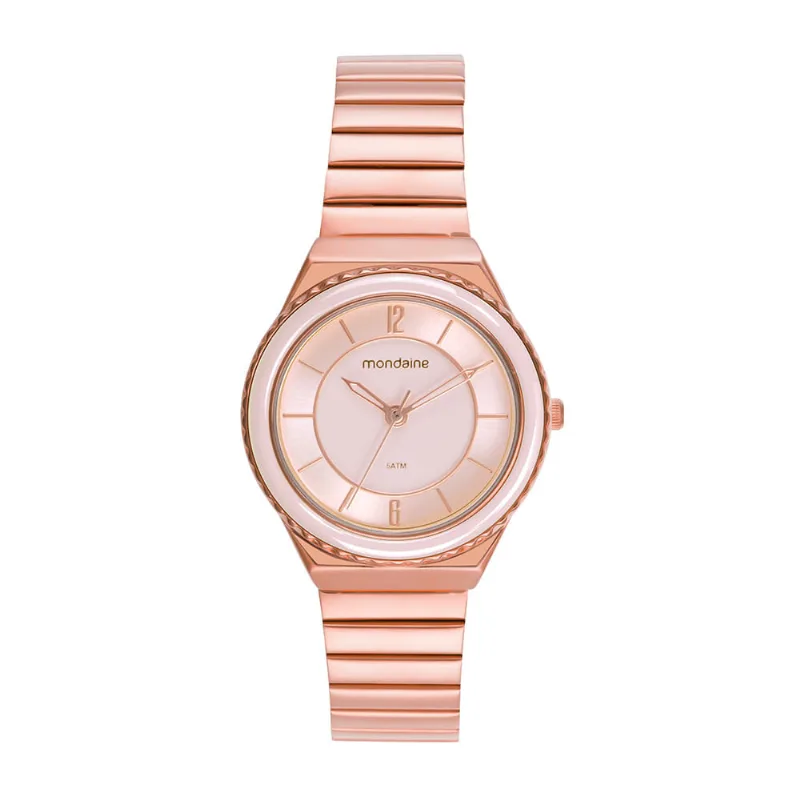 Relógio Feminino Caixa Media Catraca em Ceramica Rose