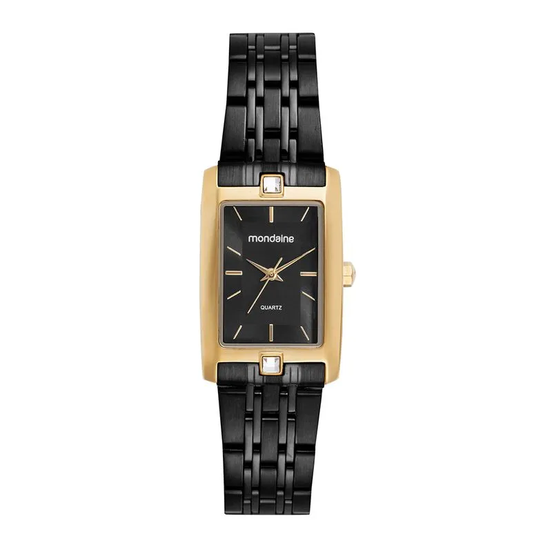 Relógio Feminino Quadrado Preto com Dourado