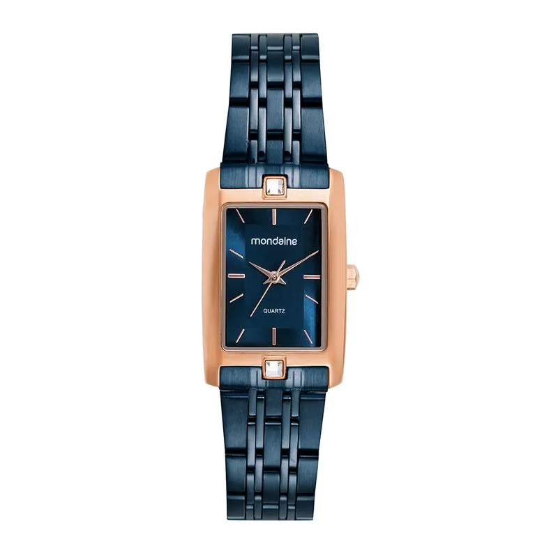Relógio Feminino Quadrado Azul com Rosé
