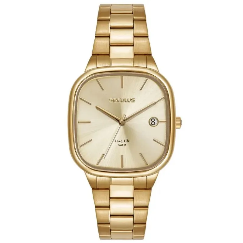 Relógio Seculus Masculino Ref: 77335gpsvda2 Retangular Dourado