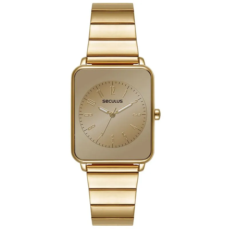 Relógio Feminino Quadrado Efeito Espelhado Dourado
