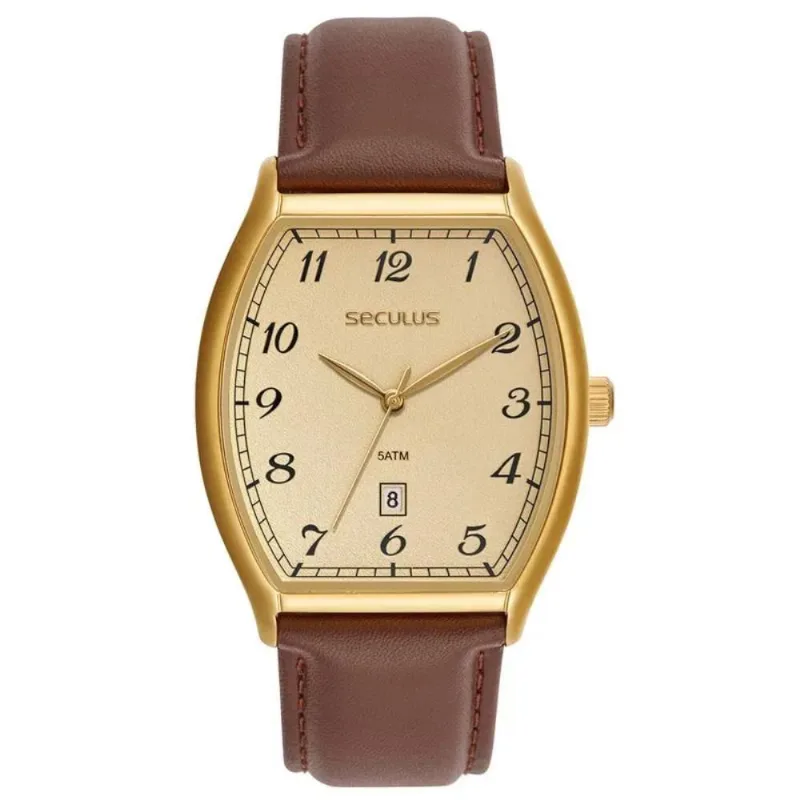 Relógio Seculus Masculino Ref: 23746gpsvdc2 Retangular Dourado