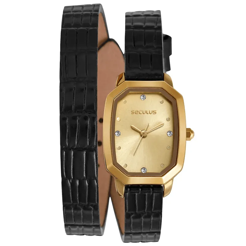 Relógio Feminino Seculus Analógico Couro Preto 77344LPSVDR2