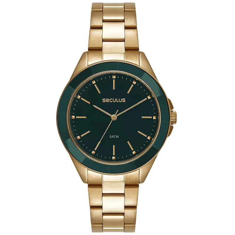 Relógio Seculus Feminino Analógico Cerâmica Dourado 77346LPSVDS2