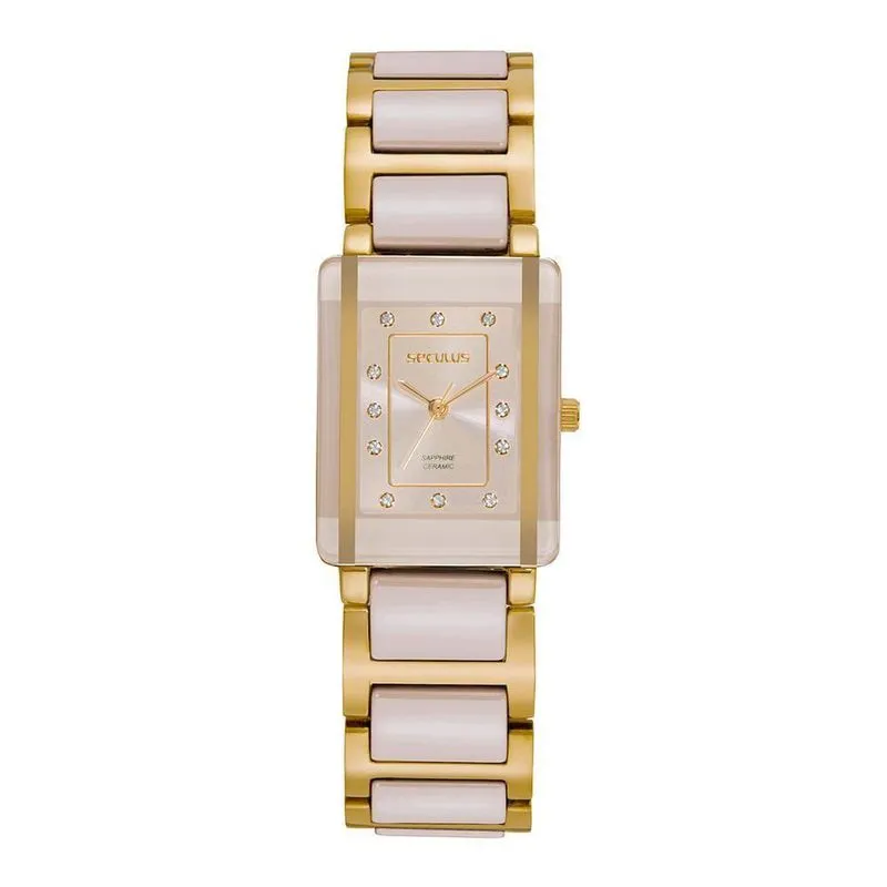 Relógio Feminino Relógio Feminino Rosa em Cerâmica Quadrado Vidro Safira Clássico em Cerâmica Rosa