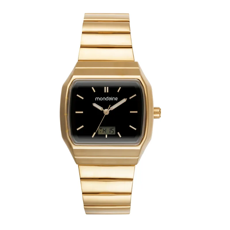 Relógio Masculino Quadrado Anadigi Dourado Aço