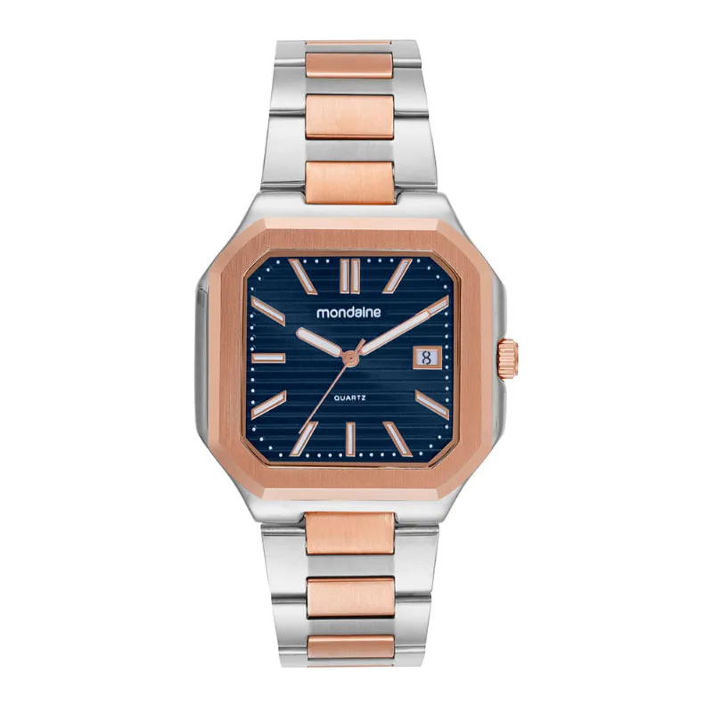 Relógio Masculino Quadrado Calendário Rose Slim