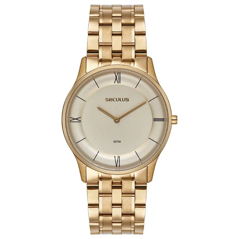 Relógio Masculino Slim Minimalista Analógico em Aço Inox Dourado Séculus