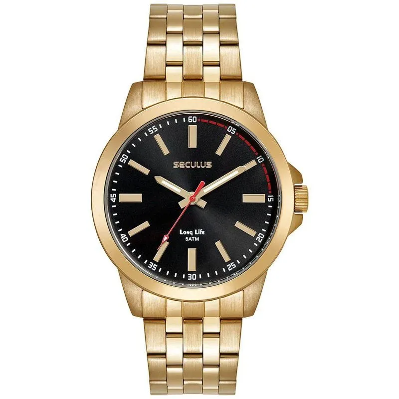Relógio Masculino Relógio Masculino Dourado Analógico Preto Analógico Aço Inox Dourado Séculus