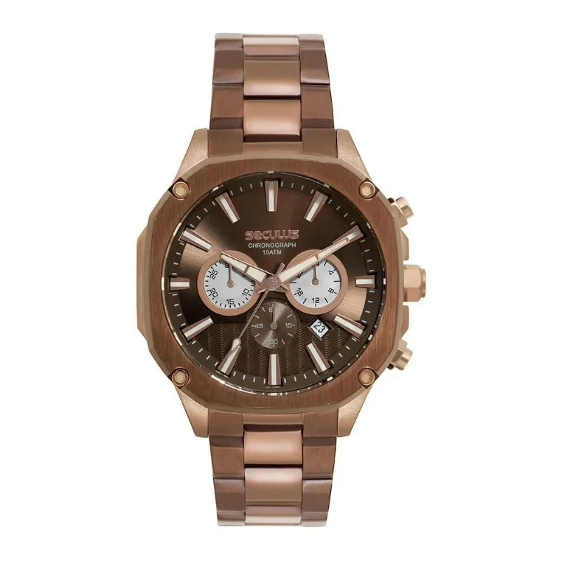 Relógio Masculino Prime Cronógrafo em Aço Inox Rose Gold Séculus