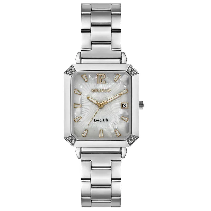 Relógio Feminino Index Completo Rosca Clássico Aço Inox Dourado Séculus