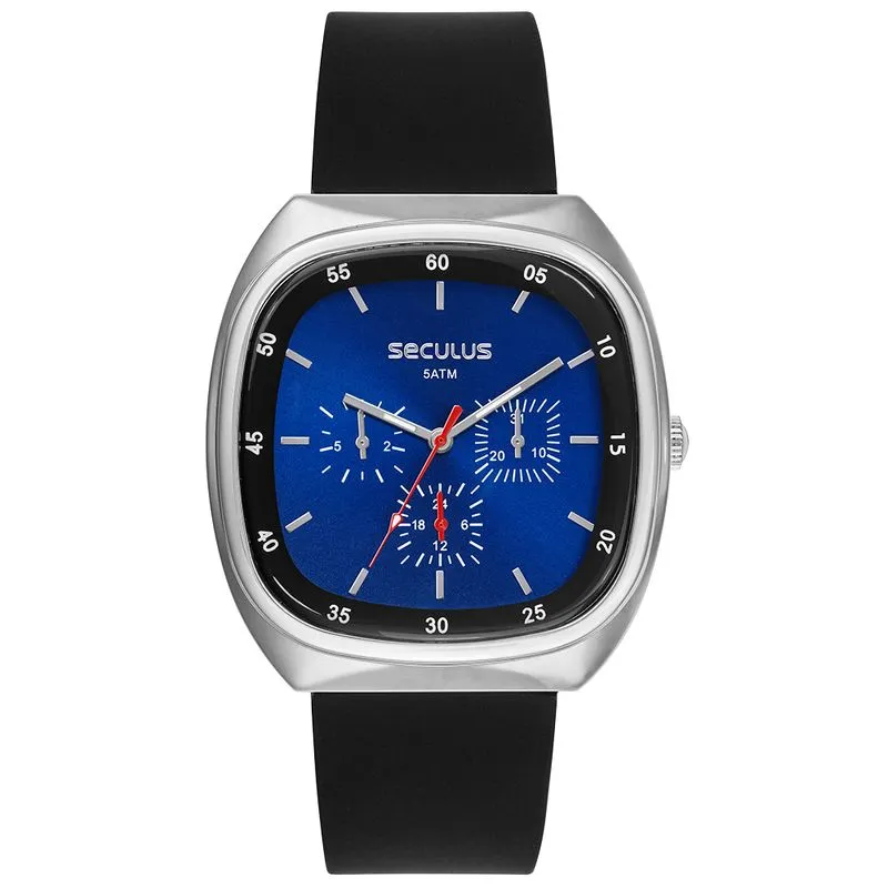 Relógio Masculino Seculus Aço Oval Azul Multifunção
