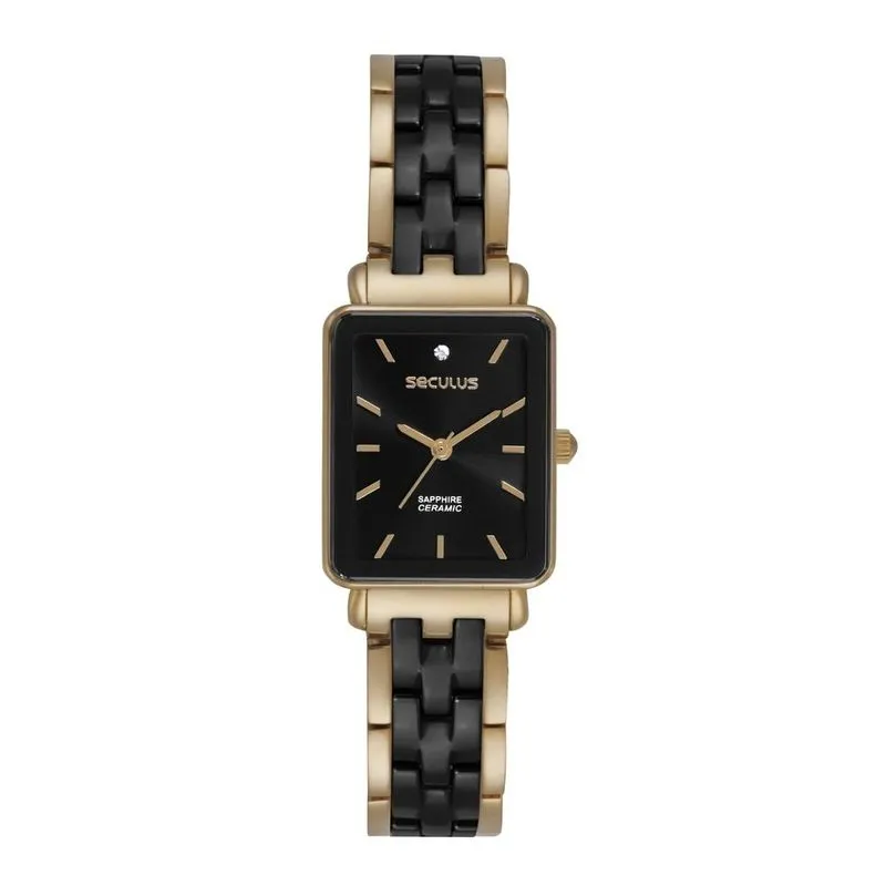 Relógio Seculus Feminino Ref: 44312lpsvdq1 Retangular Dourado Cerâmica