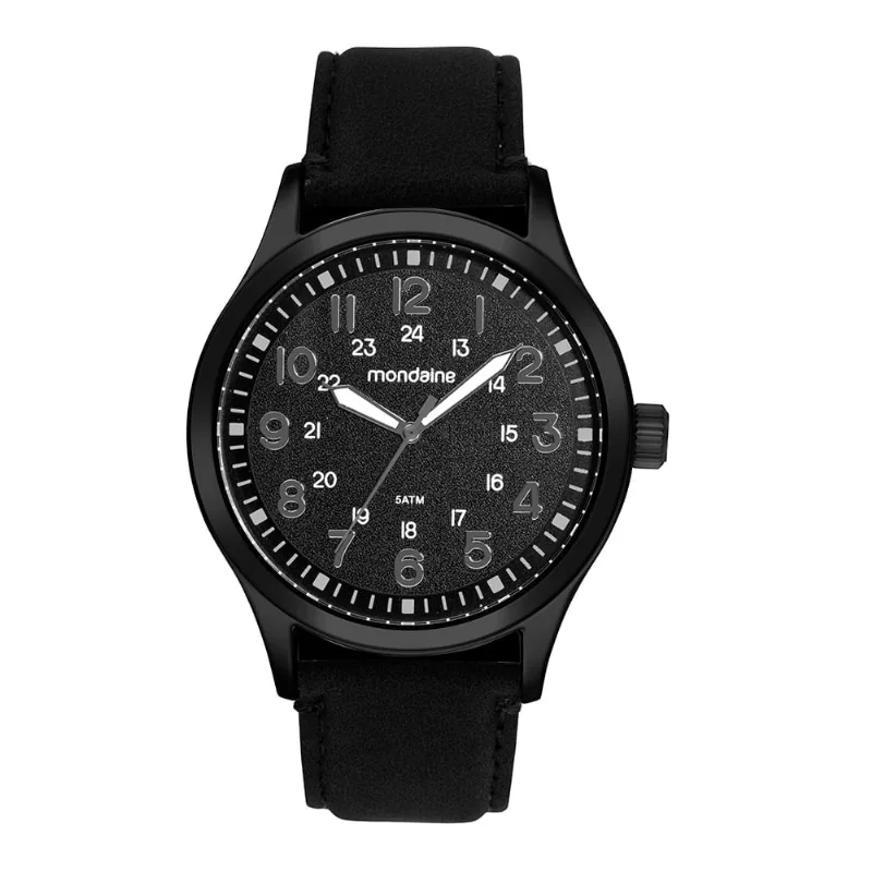 Relogio Masculino Todo em Preto Couro Relogio Masculino Mondaine Todo em Preto Couro