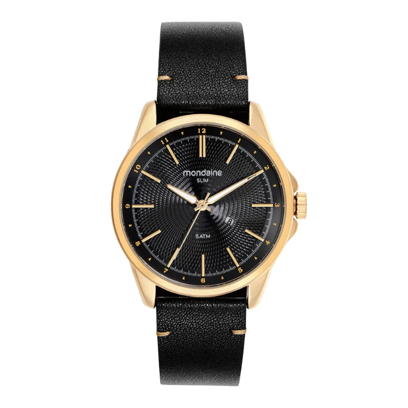 Relógio Masculino Mondaine Preto Couro Analógico Calendário