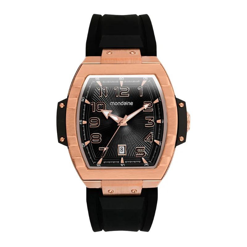 Relógio Masculino Caixa Formato Barril Calendário Preto