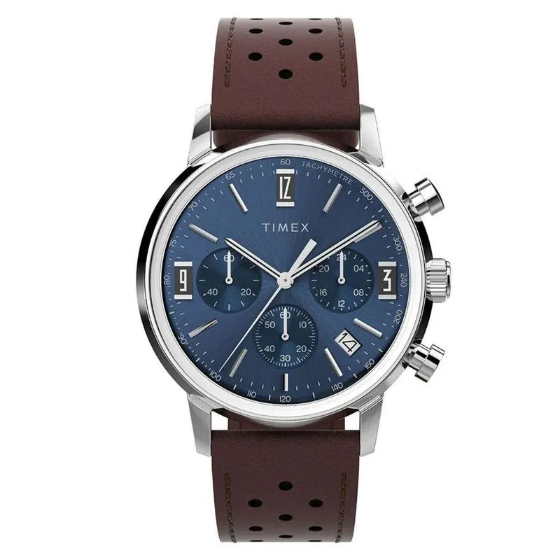 Relógio Masculino Timex Marlin Tachymeter Cronógrafo Couro Marrom Iconnect By Timex