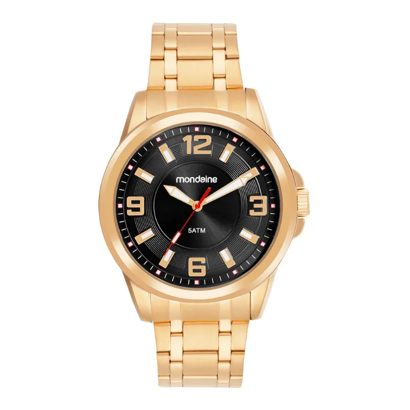 Relógio Masculino Dourado Aço Mostrador Preto