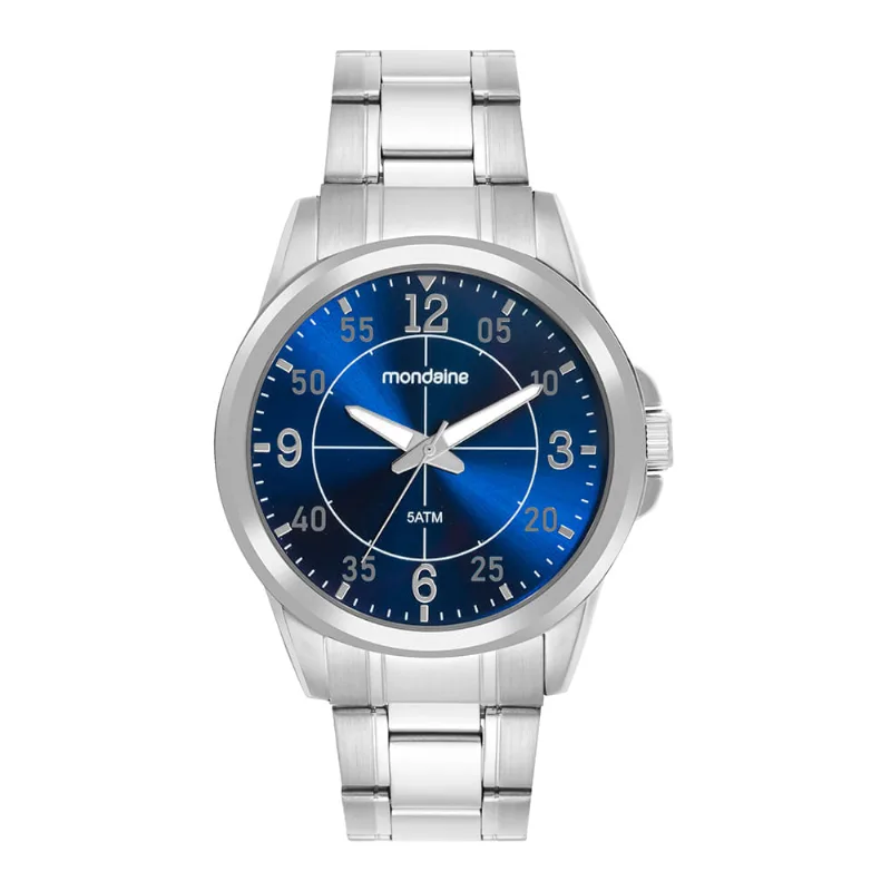 Relógio Masculino Mostrador Azul Prata Aço