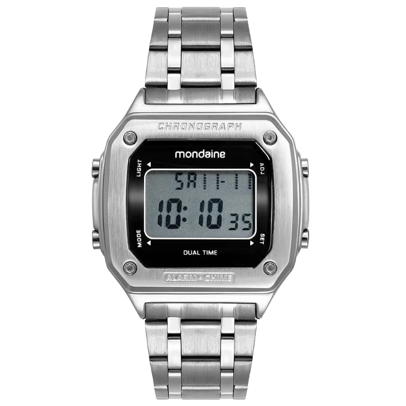 Relógio Masculino Prata Aço Digital Quadrado