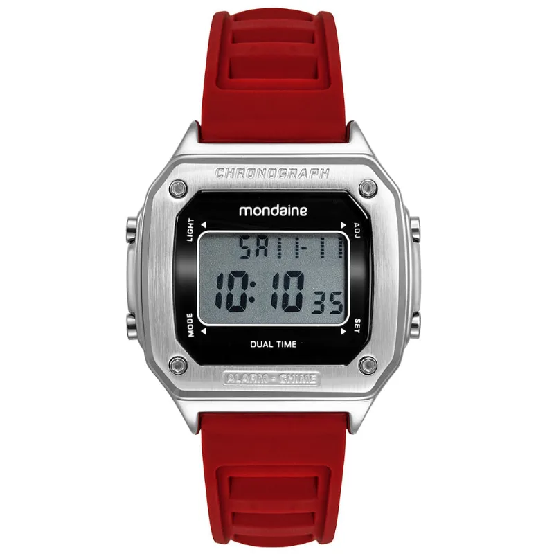 Relógio Masculino Digital Vermelho Silicone Quadrado