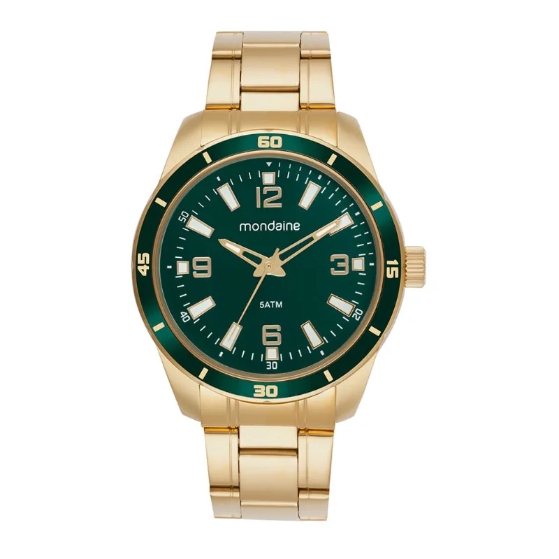 Relógio Masculino Dourado Aço Mostrador Verde