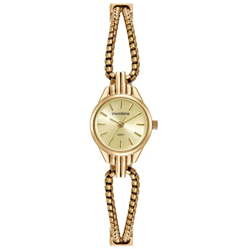 Relógio Feminino Mondaine Dourado Aço Redondo 20mm Champagne