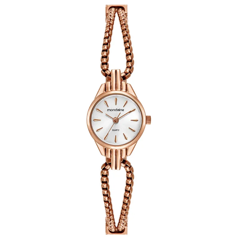 Relógio Feminino Mondaine Rose Gold Aço 20mm Mostrador Prata