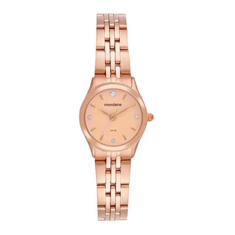 Relógio Feminino Dourado Caixa Pequena Rose Aço