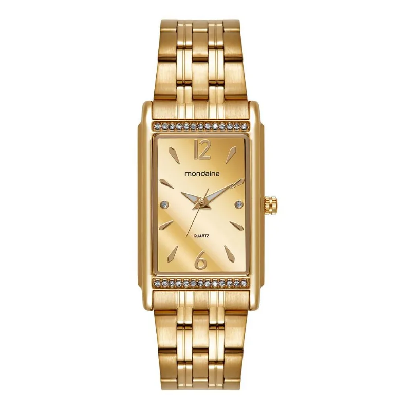 Relogio Mondaine Feminino Ref: 32959lpmvde1 Retangular Espelhado Dourado