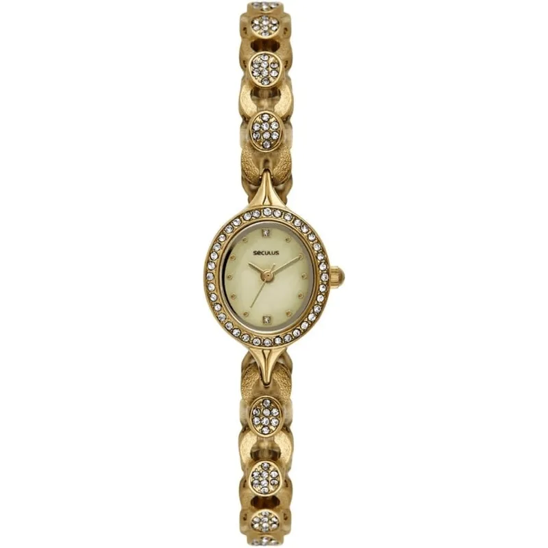 Relógio Analógico Feminino Bege Dourado Seculus 44278LPSKDB1K1