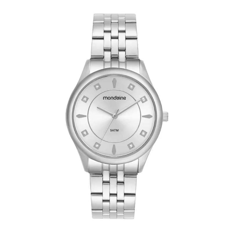 Relógio Feminino Mondaine Prata Aço Redondo 40mm 5ATM Index