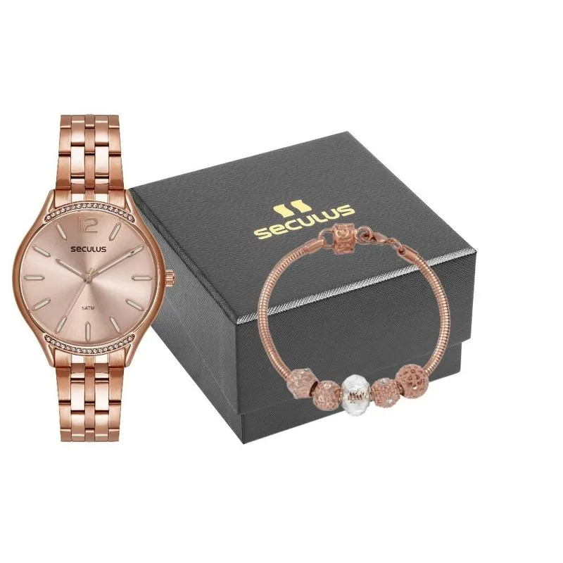 Kit Relógio Feminino Seculus pulseira 77250LPSVRS3K2