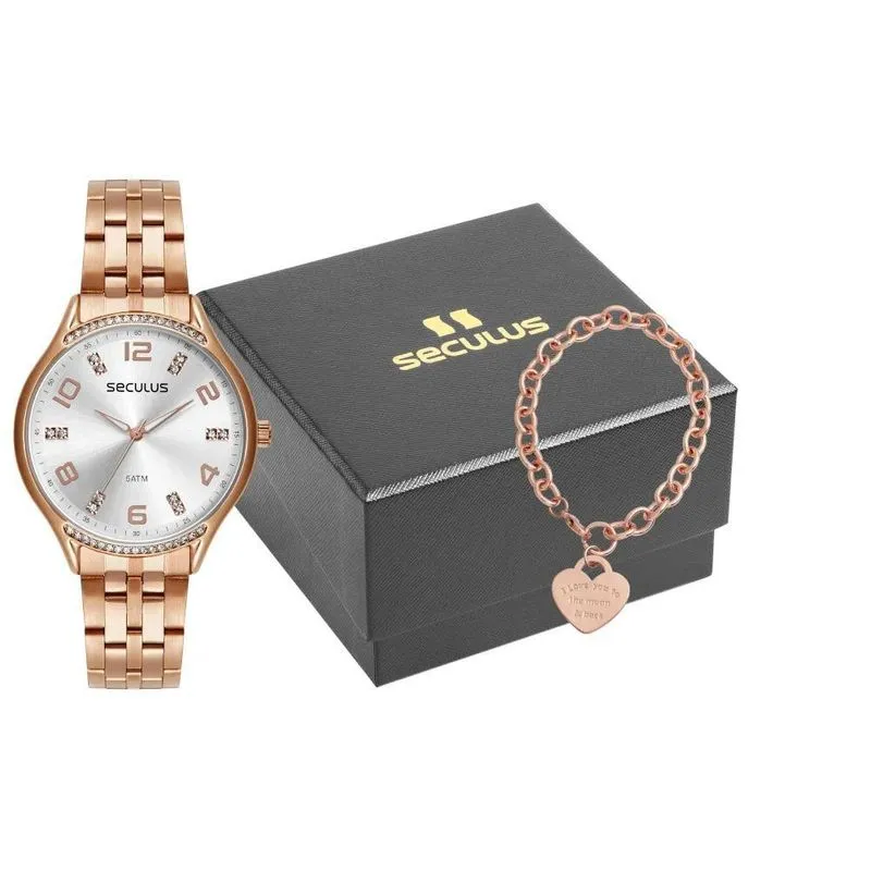 Kit Relógio Feminino Seculus pulseira 77268LPSVRS2K2