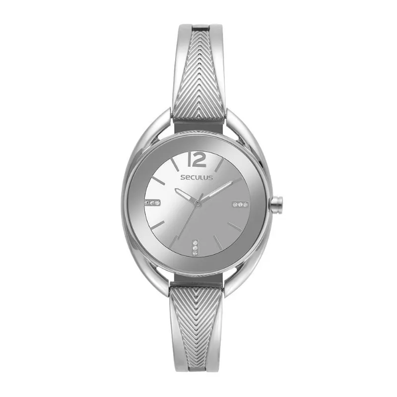 Relógio Feminino Metal Prata Analógico Redondo com Fundo de Rosca Séculus 33MM