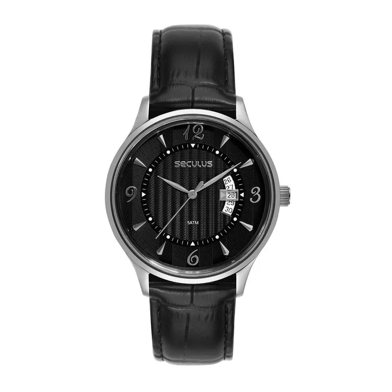 Relógio Masculino Preto Fundo Pressão Numerais