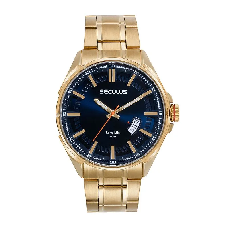 Relógio Masculino Aço Dourado Analógico 3D
