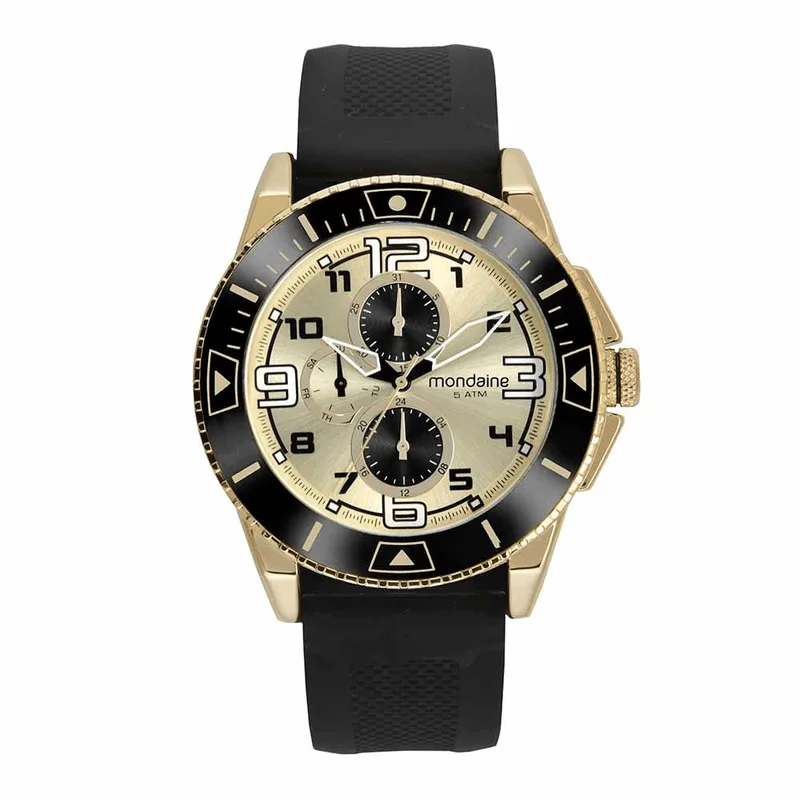 Relógio Masculino Multifunção Mondaine 32620GPMVDI1 Dourado com Pulseira Preta