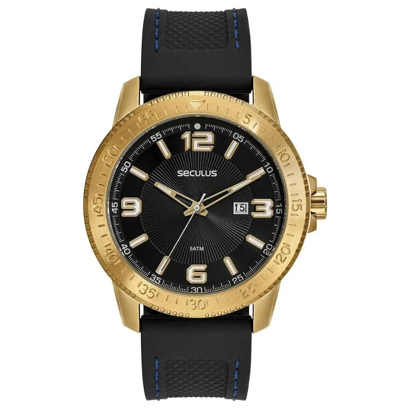 Relógio Masculino 48mm Analógico Silicone Calendário Preto Séculus