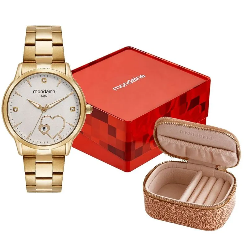 Relogio De Pulso Feminino+Acessório 32534lpmvde1k3 - Mondaine Dourado